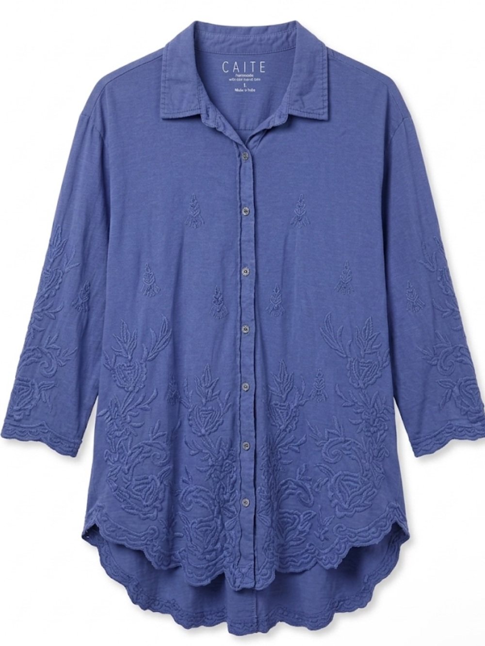 Caite Blue Embroidered Button-Front Women's Top